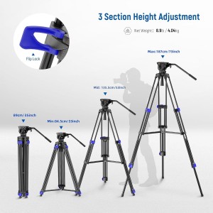 Heavy Duty Aluminum Photography Video Tripod